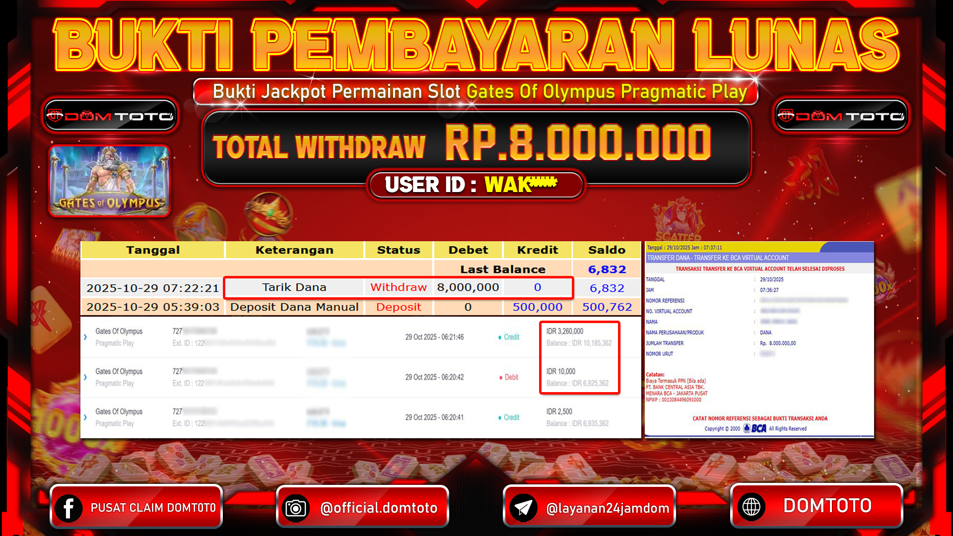 JACKPOT Slot Gates Of Olympus Pragmatic Play 29 OKTOBER 2025
